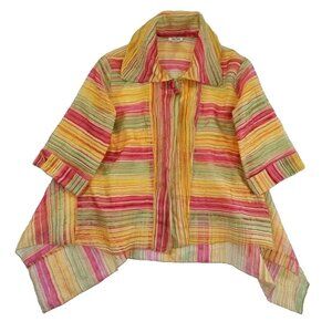 Sheer Crinkle Large Layer Blouse Fairycore Gold & Jewel Tone Asymmetric EUC LN